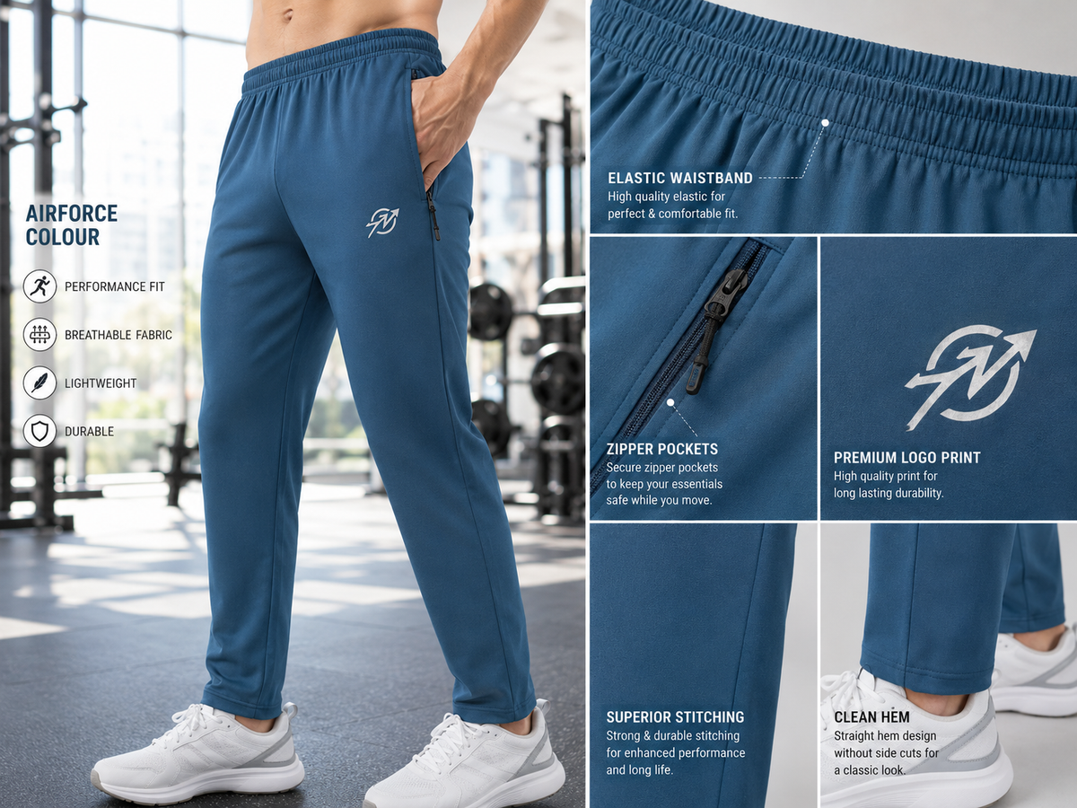 ABVI Men's Airforce Blue Regular Fit Jogger Trackpants | Zip Pockets | Gym & Casual