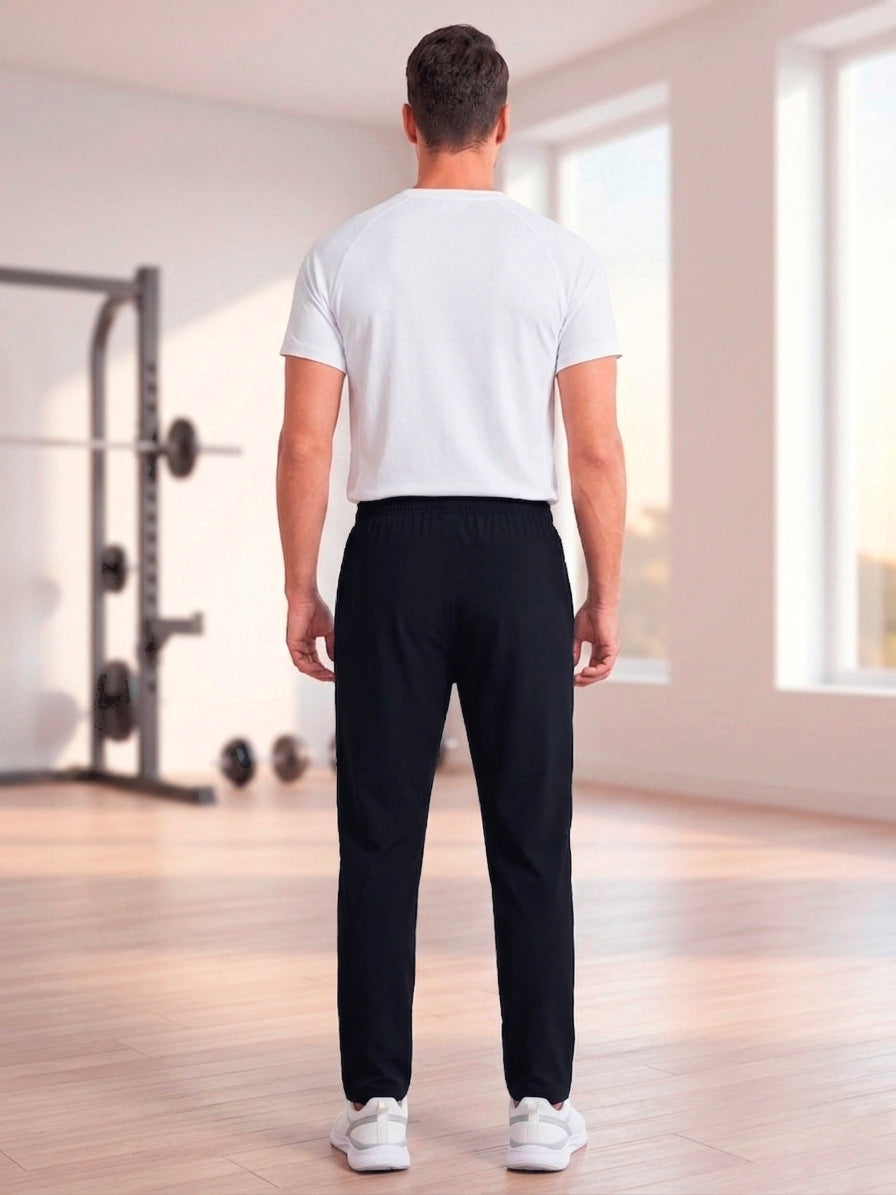 ABVI Men's Black Regular Fit Jogger Trackpants | Zip Pockets | Gym & Casual