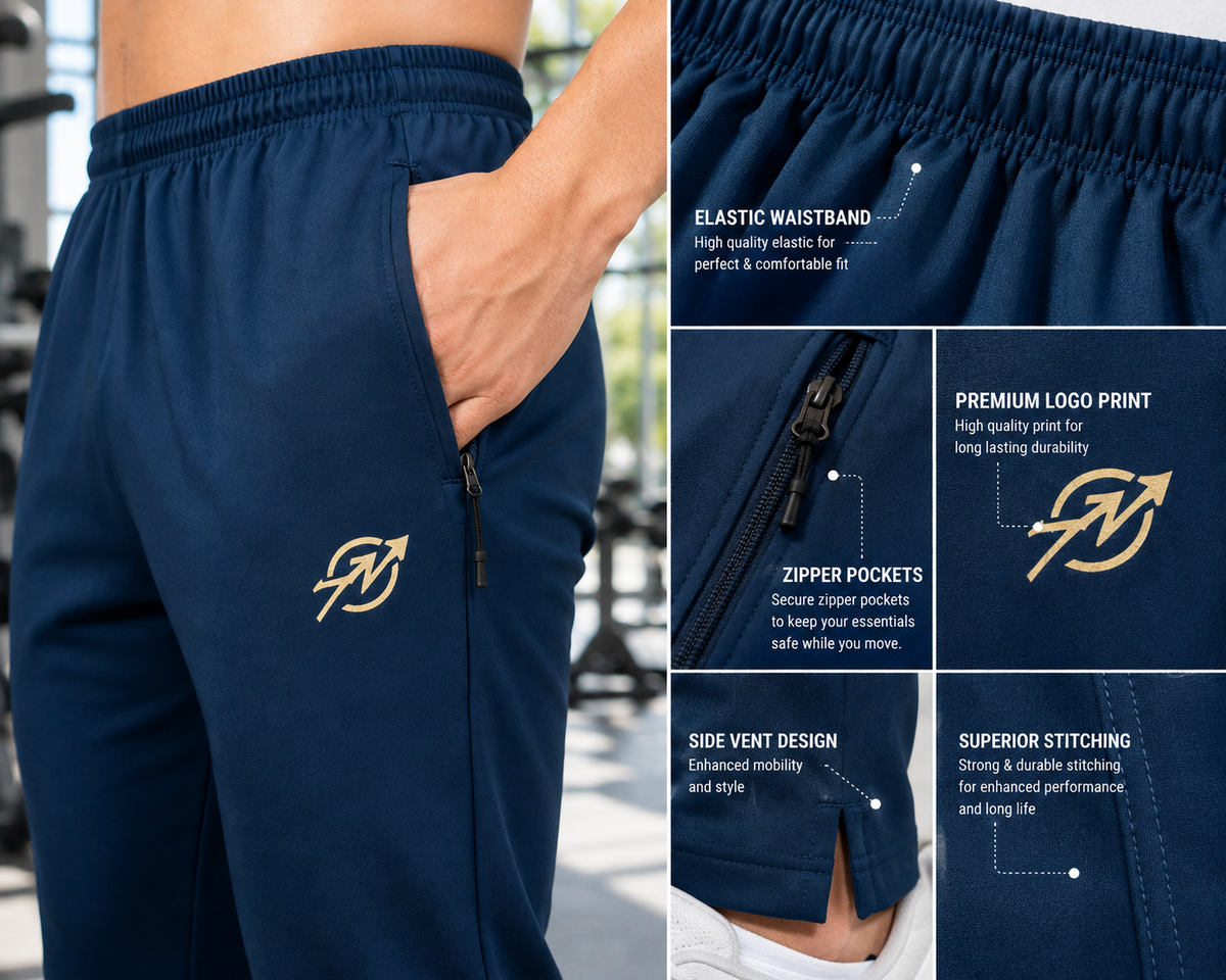 ABVI Men's Navy Blue Regular Fit Jogger Trackpants | Zip Pockets | Gym & Casual