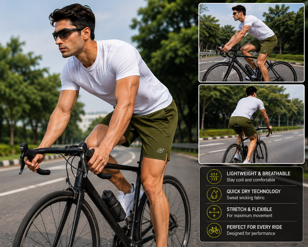 ABVI Men's Olive Green Dry-Fit Sports Shorts | Gym, Running & Casual Wear