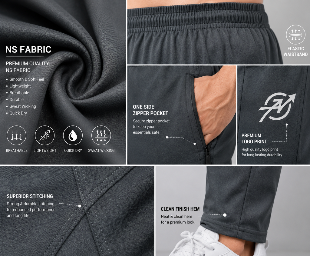ABVI Men's Dark Grey Regular Fit Jogger Trackpants | Zip Pockets | Gym & Casual