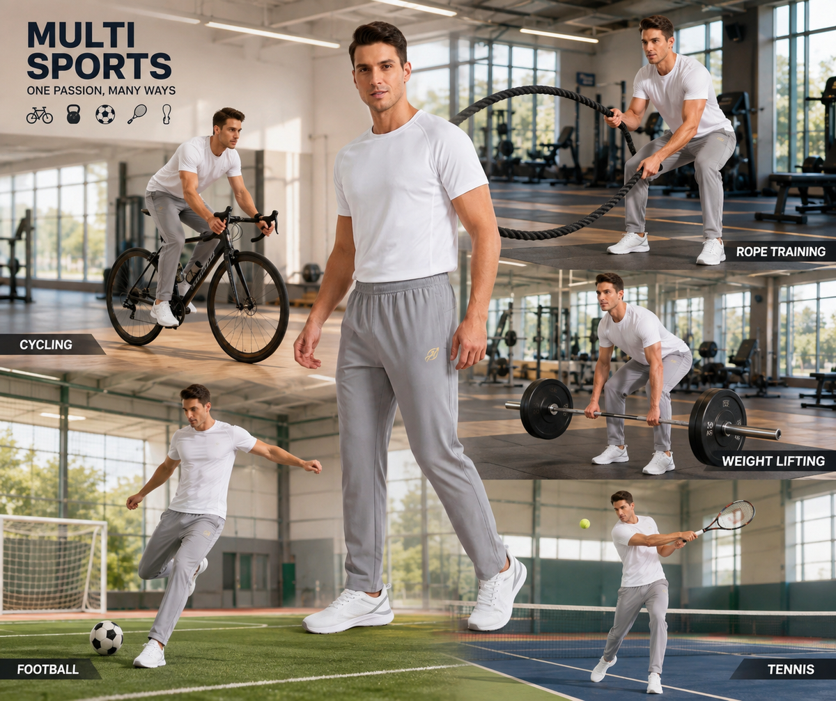 ABVI Men's Light Gray Regular Fit Jogger Trackpants | Zip Pockets | Gym & Casual