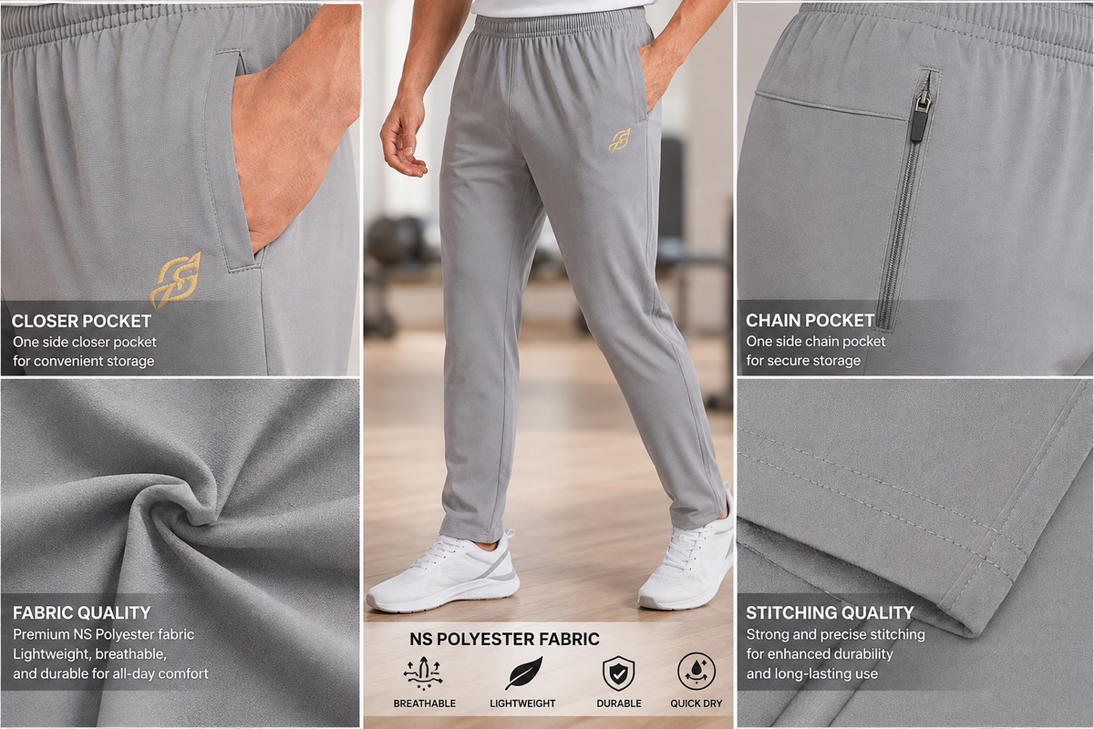 ABVI Men's Light Gray Regular Fit Jogger Trackpants | Zip Pockets | Gym & Casual