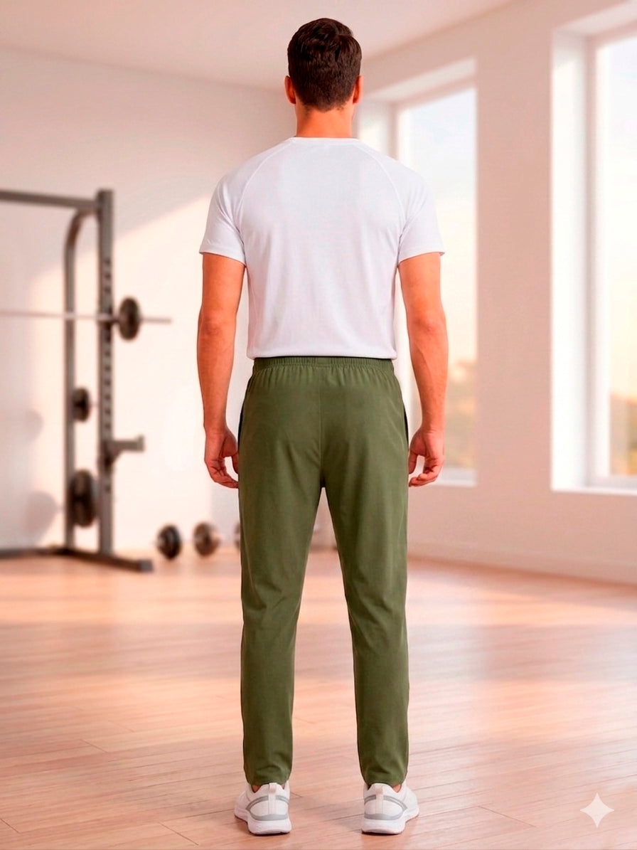 ABVI Men's Olive Green Regular Fit Jogger Trackpants | Zip Pockets | Gym & Casual