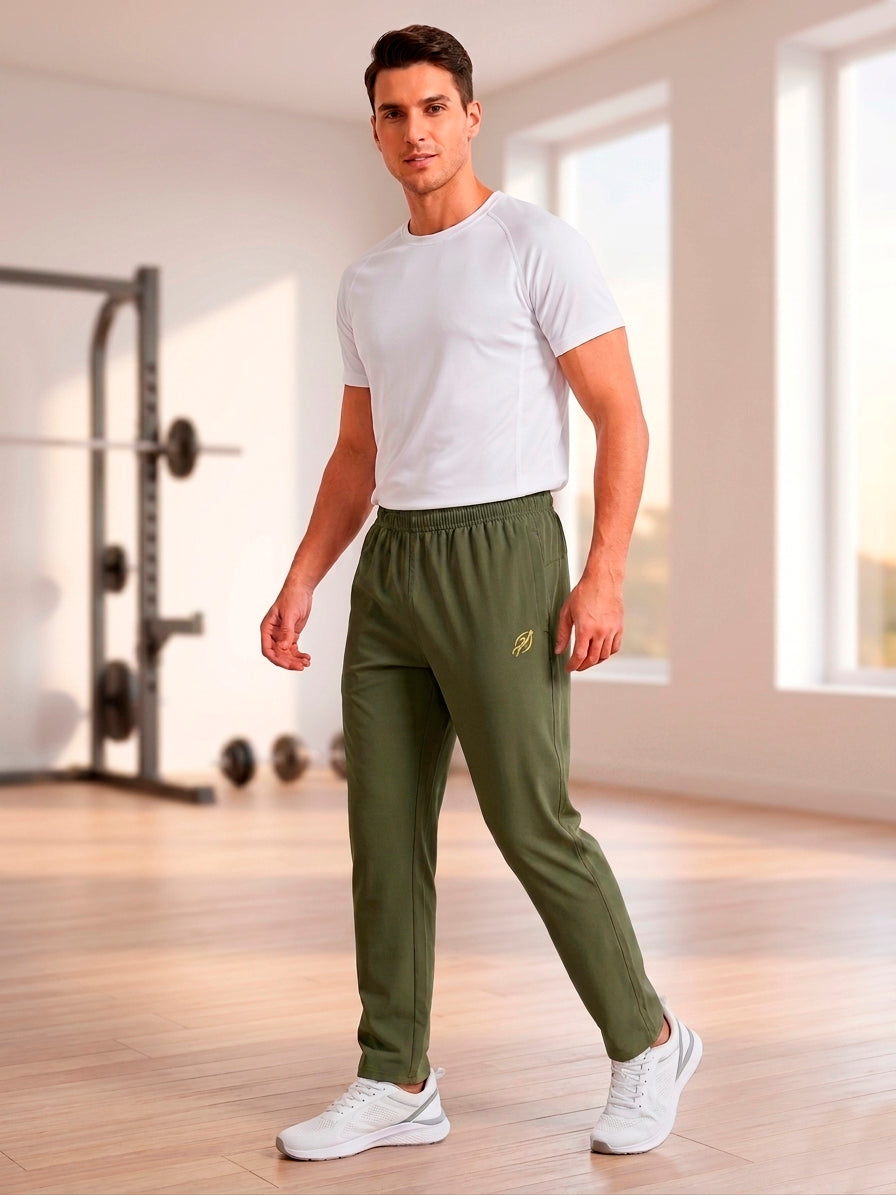 ABVI Men's Olive Green Regular Fit Jogger Trackpants | Zip Pockets | Gym & Casual