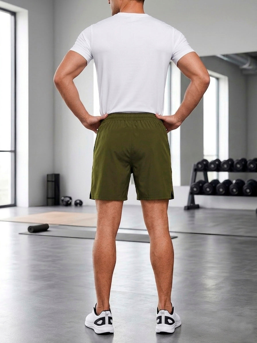 ABVI Men's Olive Green Dry-Fit Sports Shorts | Gym, Running & Casual Wear