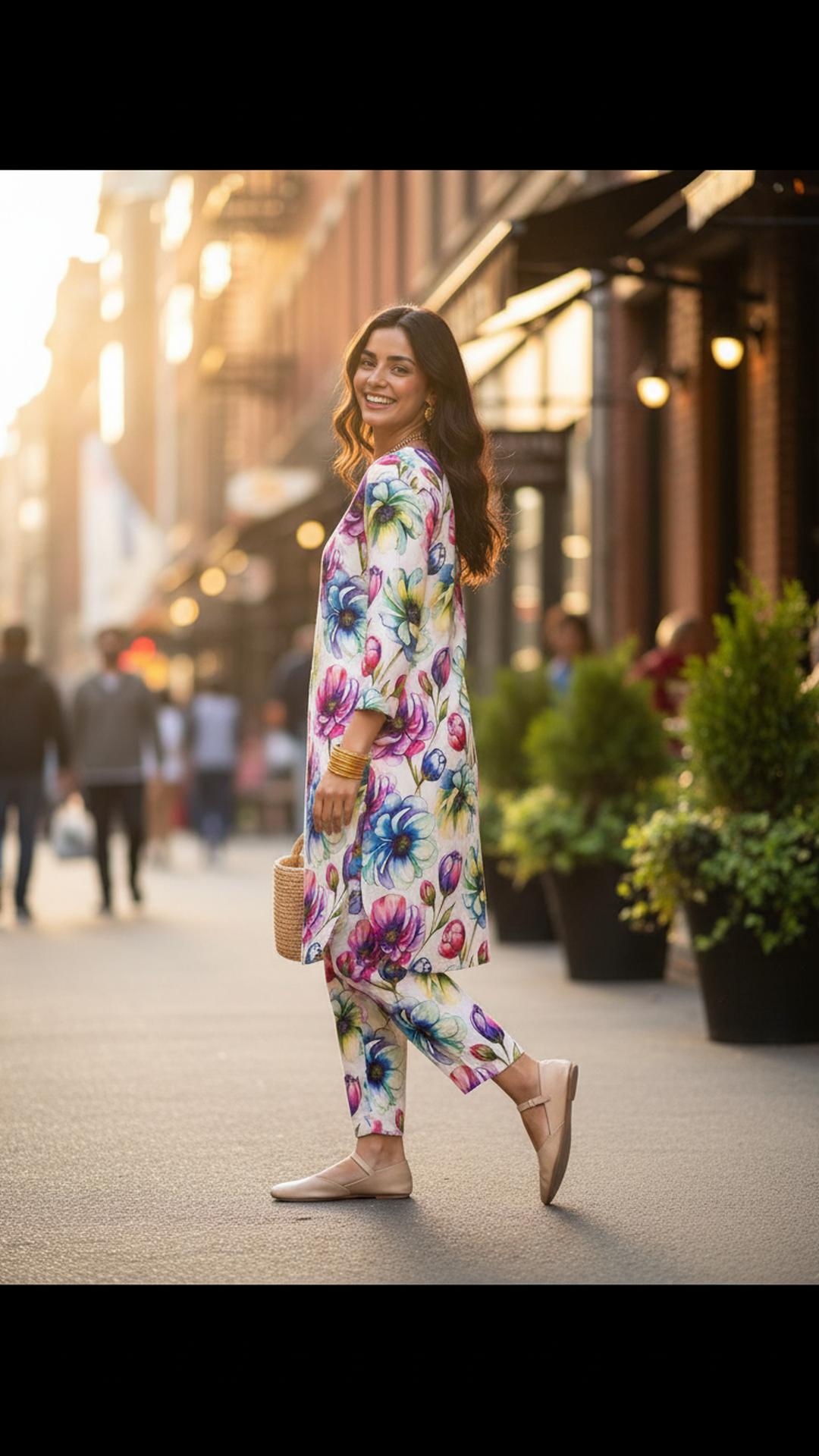 ABVI Women's White Floral Rayon Co-ord Set | Flowy Kurta & Relaxed Fit Pants