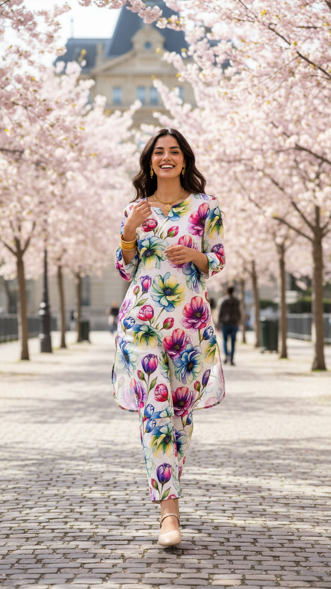 ABVI Women's White Floral Rayon Co-ord Set | Flowy Kurta & Relaxed Fit Pants