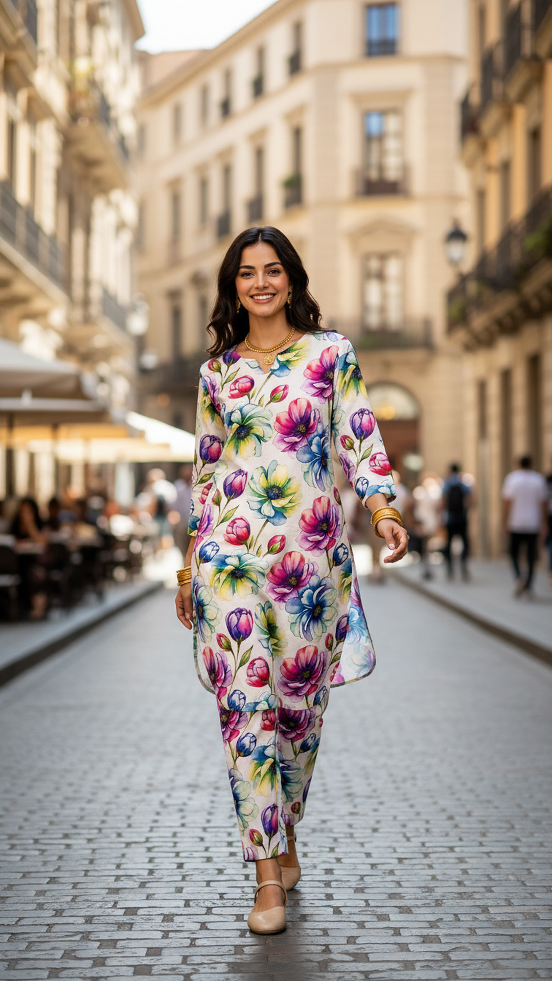ABVI Women's White Floral Rayon Co-ord Set | Flowy Kurta & Relaxed Fit Pants