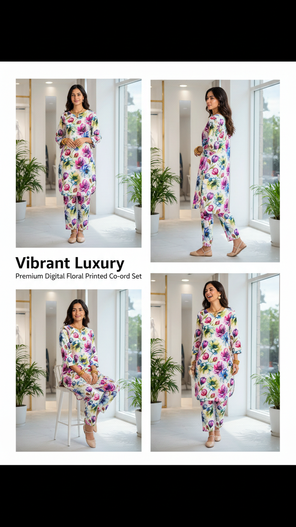 ABVI Women's White Floral Rayon Co-ord Set | Flowy Kurta & Relaxed Fit Pants