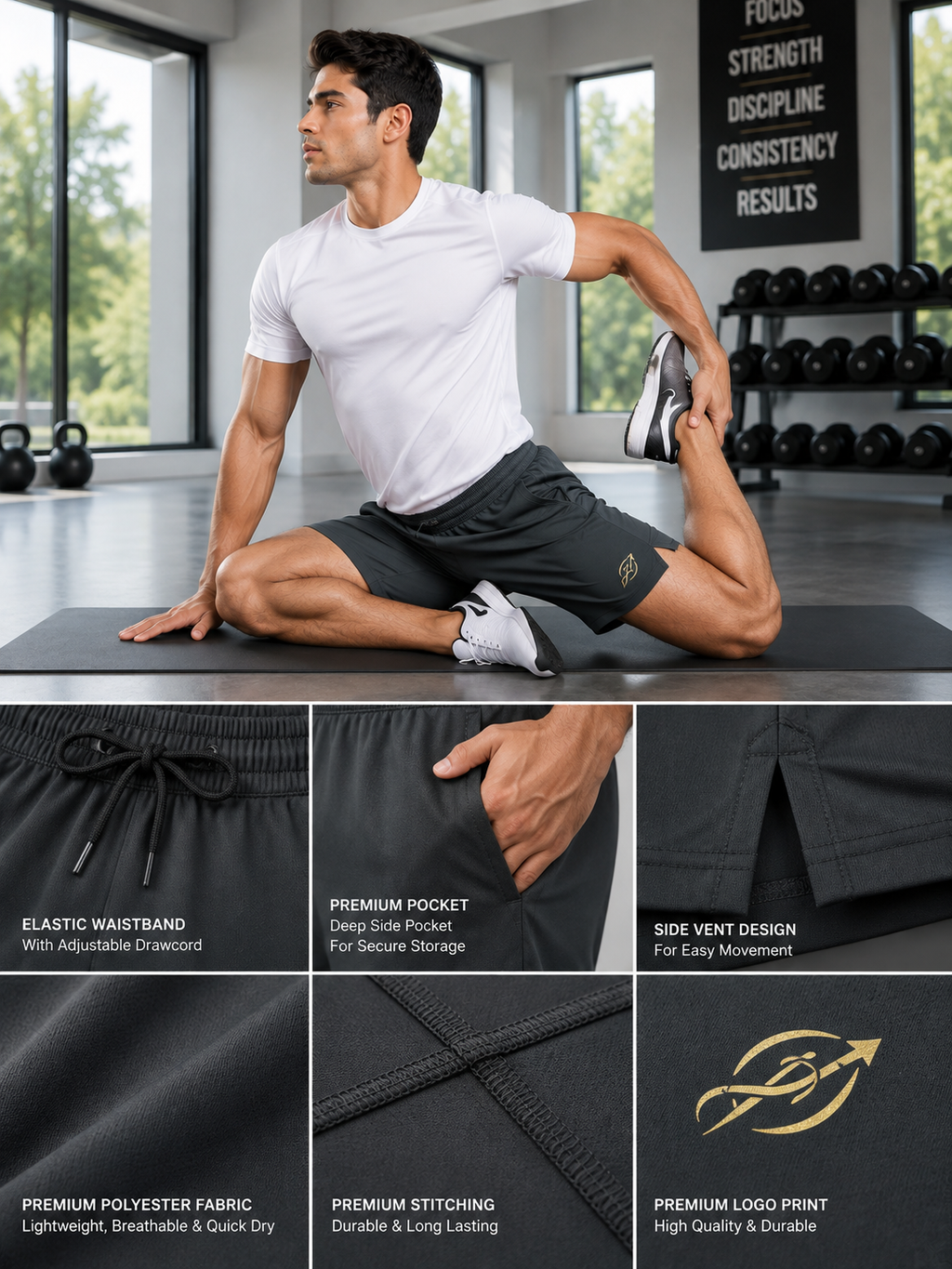 ABVI Men's Dark Grey Dry-Fit Sports Shorts | Gym, Running & Casual Wear