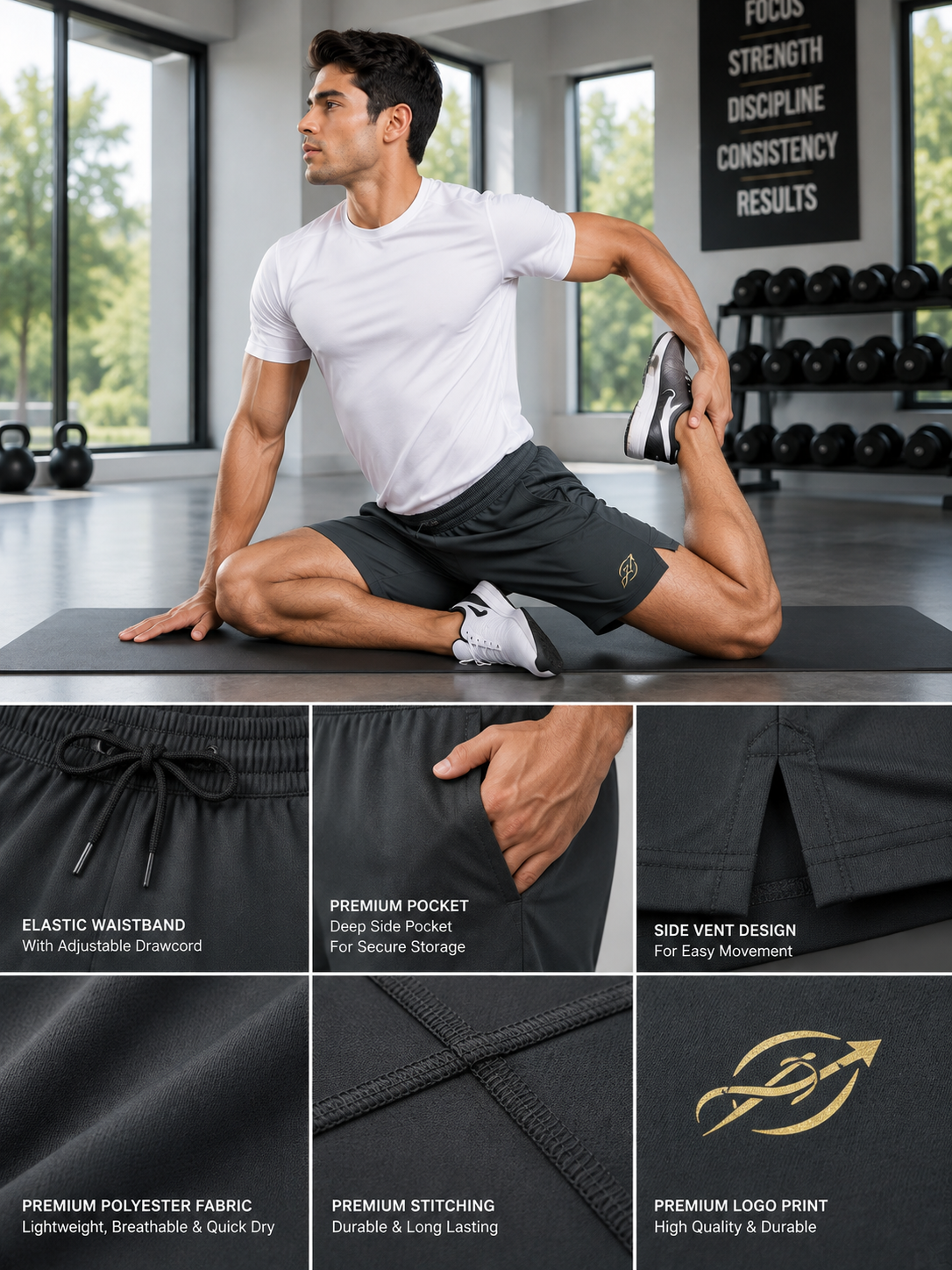 ABVI Men's Dark Grey Dry-Fit Sports Shorts | Gym, Running & Casual Wear