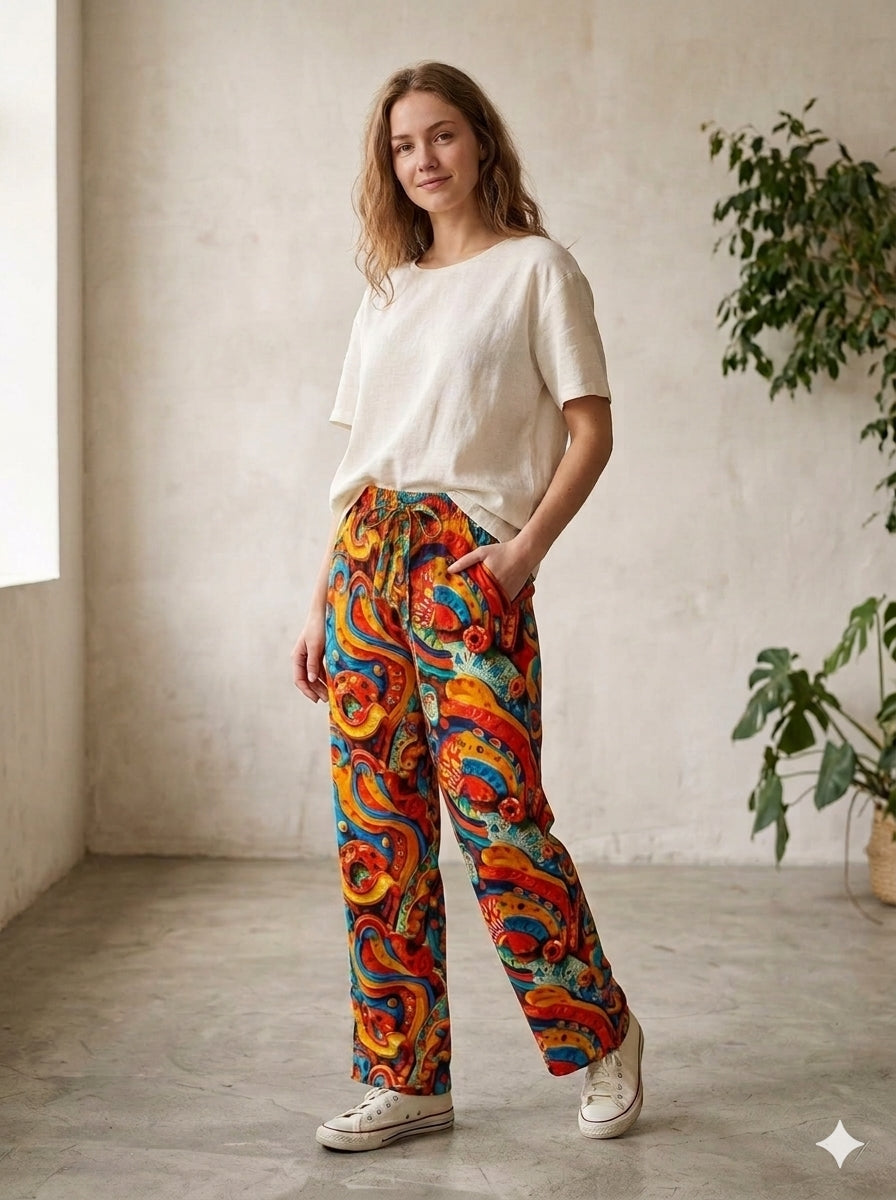 ABVI Women's Abstract Swirl Printed Rayon Pyjama | Liva Rayon Digital Print
