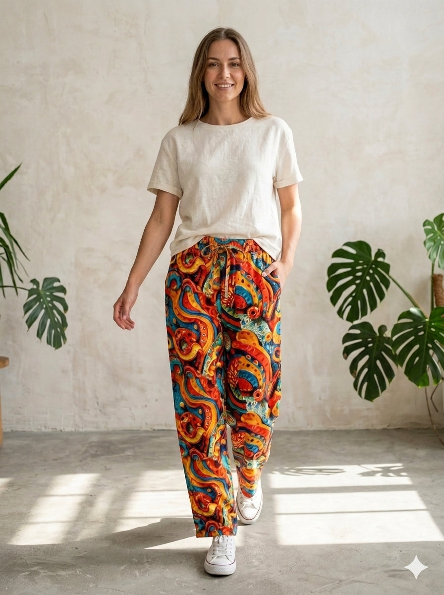 ABVI Women's Abstract Swirl Printed Rayon Pyjama | Liva Rayon Digital Print