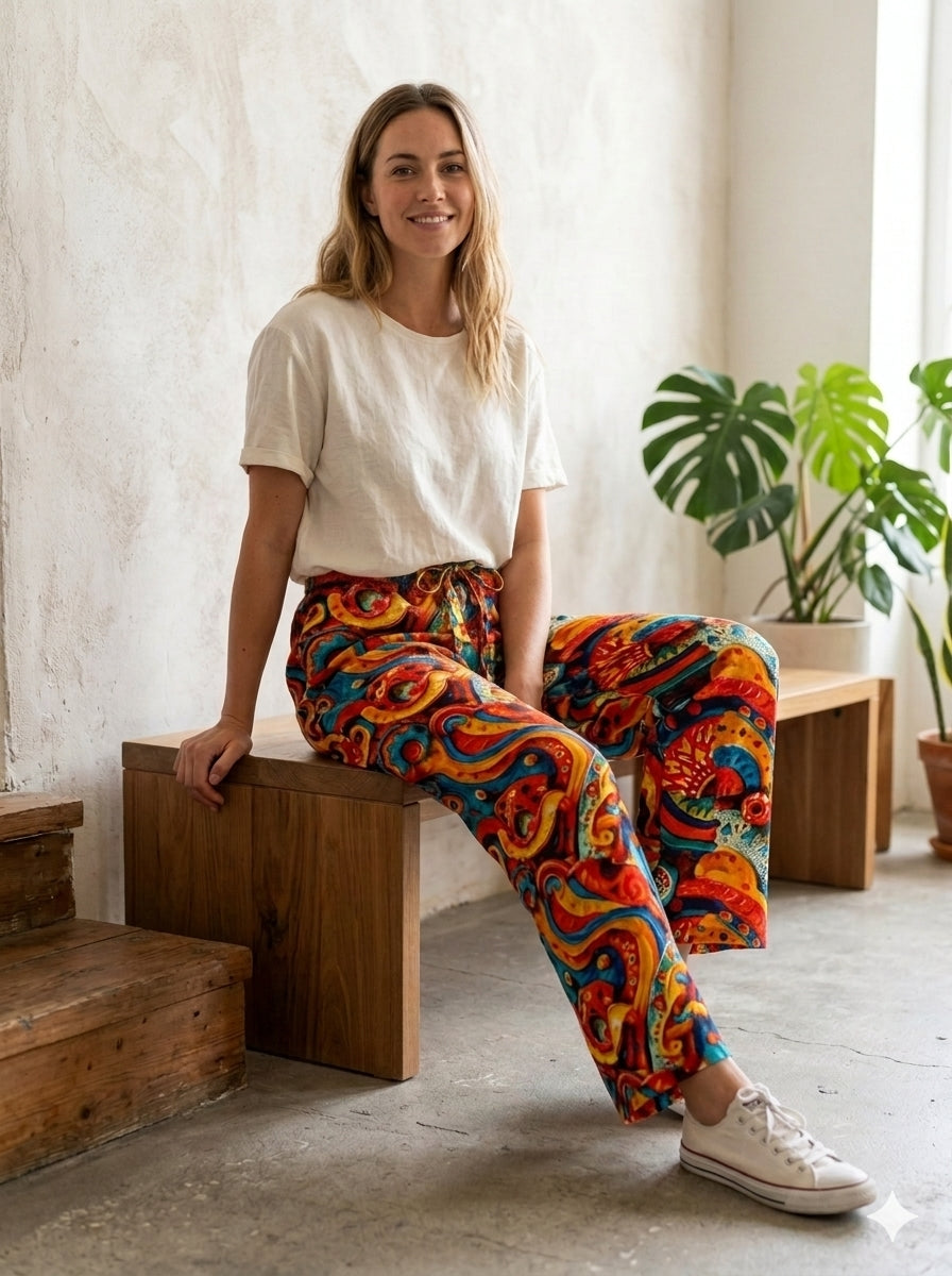 ABVI Women's Abstract Swirl Printed Rayon Pyjama | Liva Rayon Digital Print