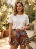 ABVI Women's Liva Rayon Tie-Waist Boho Flared Shorts | Skirt-Style | Ethnic Print