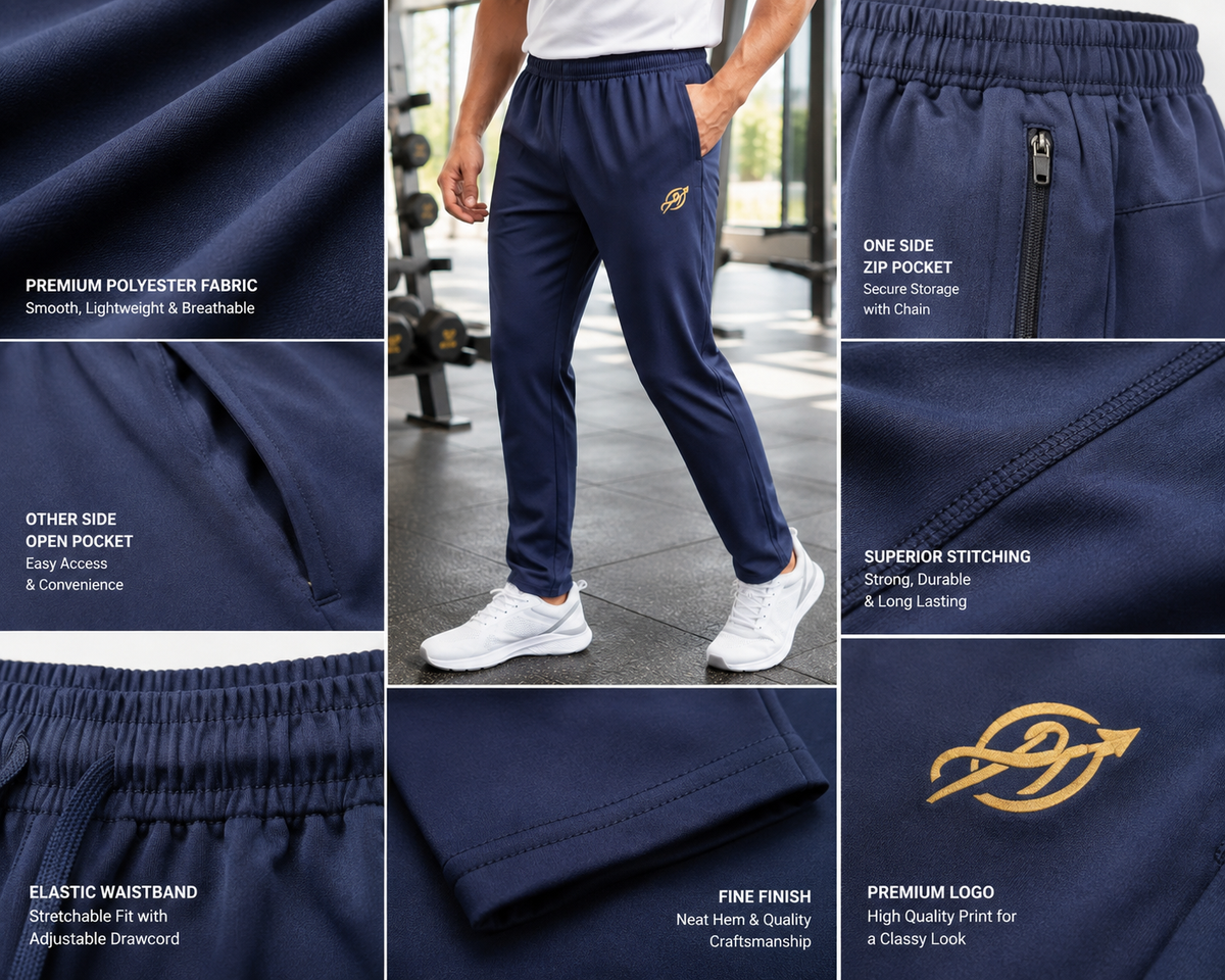 ABVI Men's Navy Blue Regular Fit Jogger Trackpants | Zip Pockets | Gym & Casual